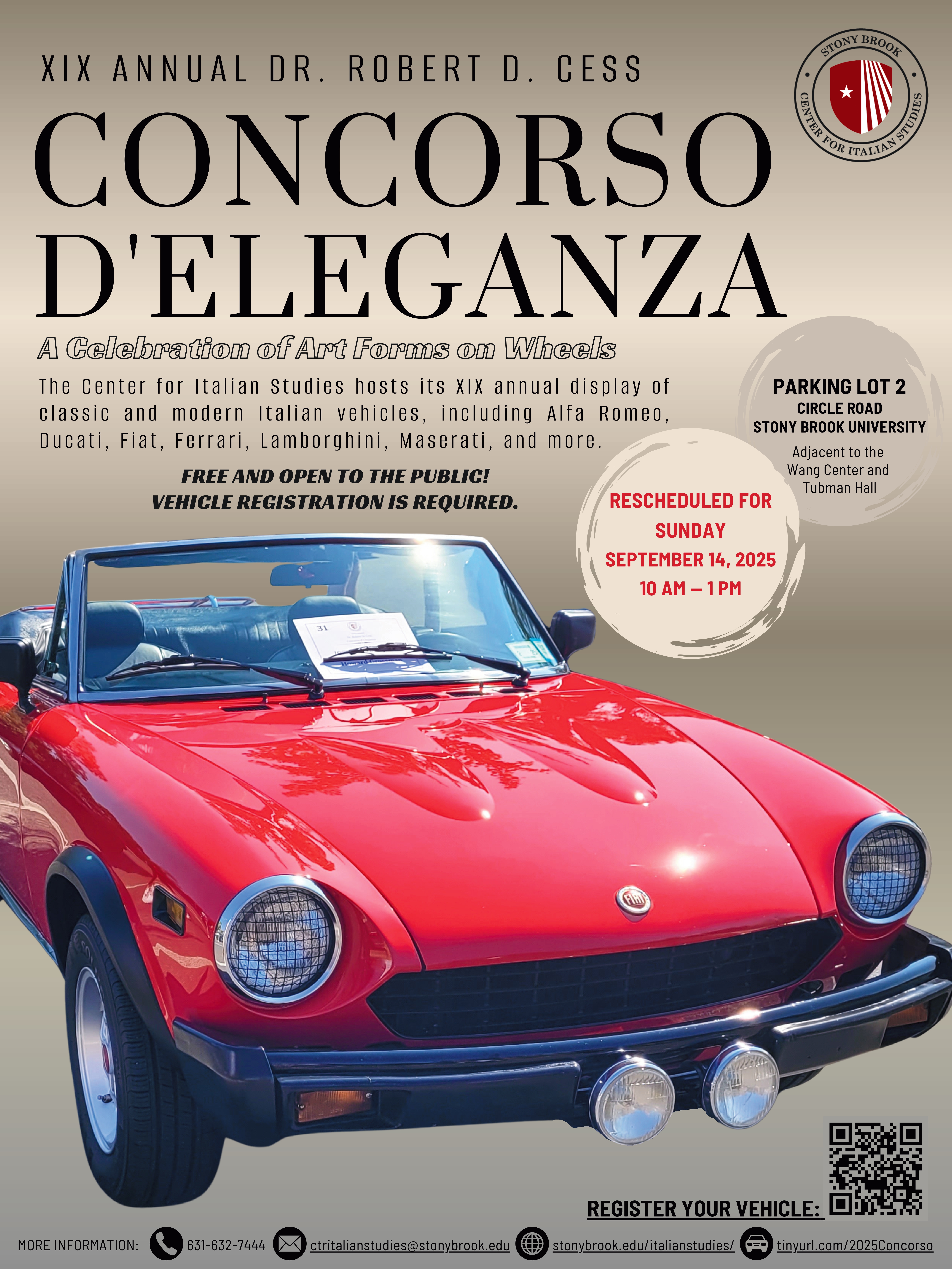 poster advertising the 2025 Concorso. Contains images of cars and information, which is the same as listed on the site