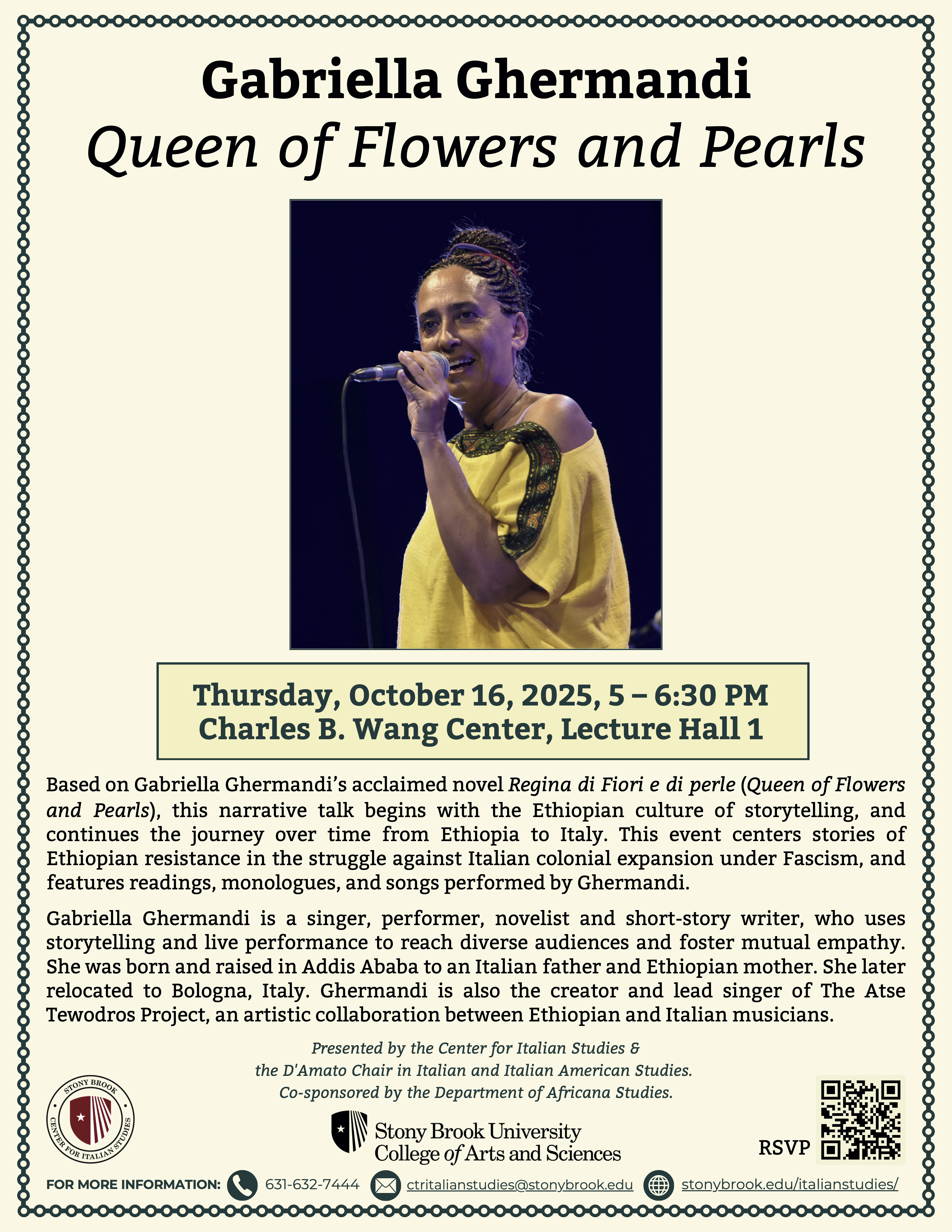 flyer advertising Ghermandi's narrative talk. Click on the flyer to view a pdf version