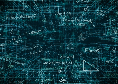 Mathematical equations flying through space