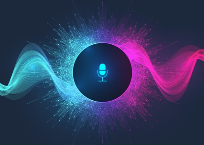 A microphone symbol with colored waves flooding out of it on either side