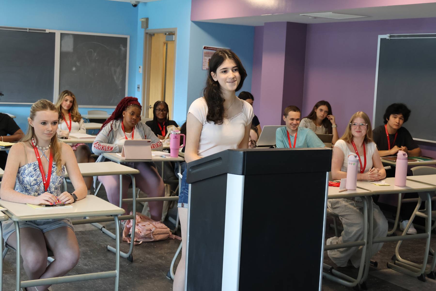 A pre-law PCS participant gives opening statements on the stand